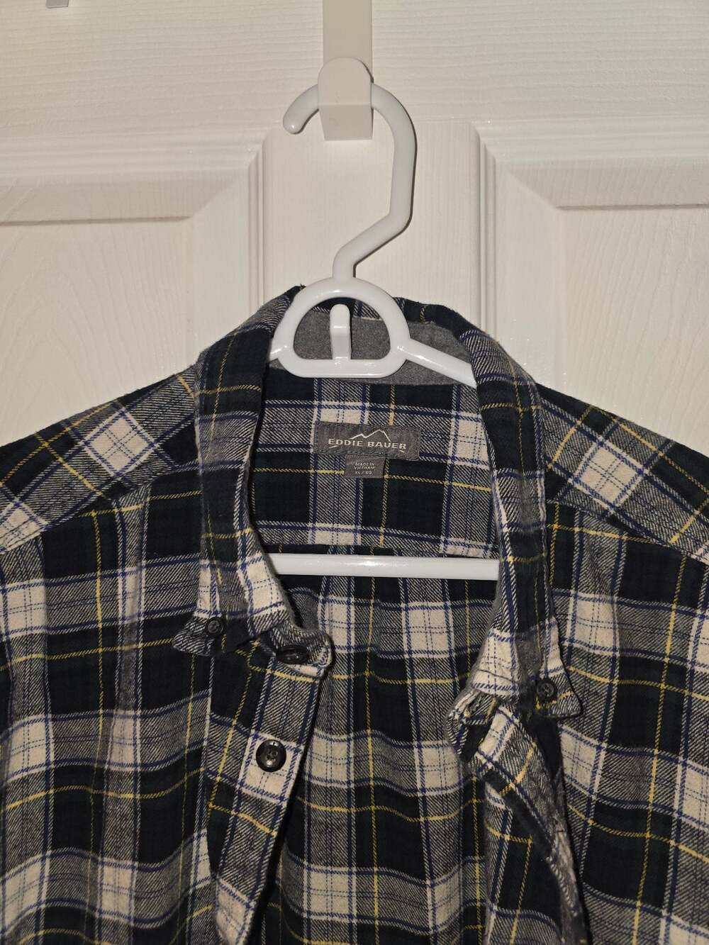 Eddie Bauer Mens Sz XL Blue White Tartan Plaid Cotton Flannel Button Up Shirt